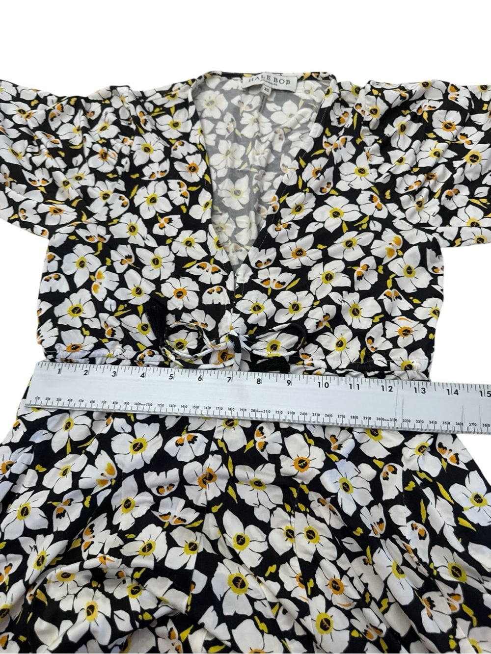 HALE BOB Daeja Floral Jersey Dress XS Black White Mini Boho Luxe - Picture 11 of 12